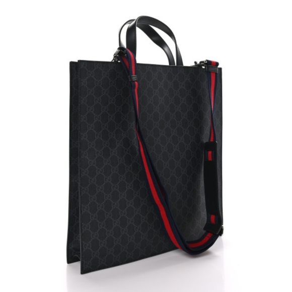 Soft GG Supreme Monogram Appia Calfskin Web Vertical Tote Black - Picture 9 of 9